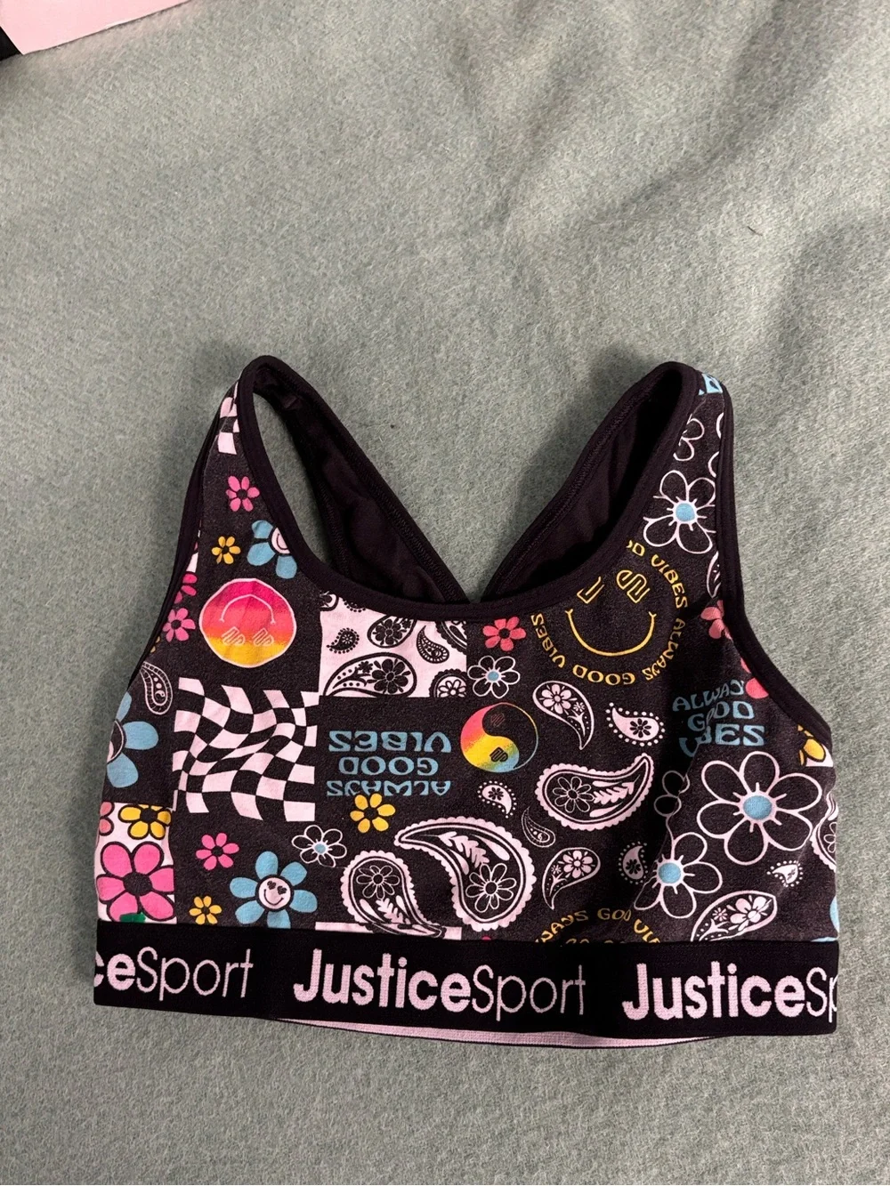 Justice Sport Girls' Yellow Daisy & Black Patterned Active Sports Bras - 2-Pack